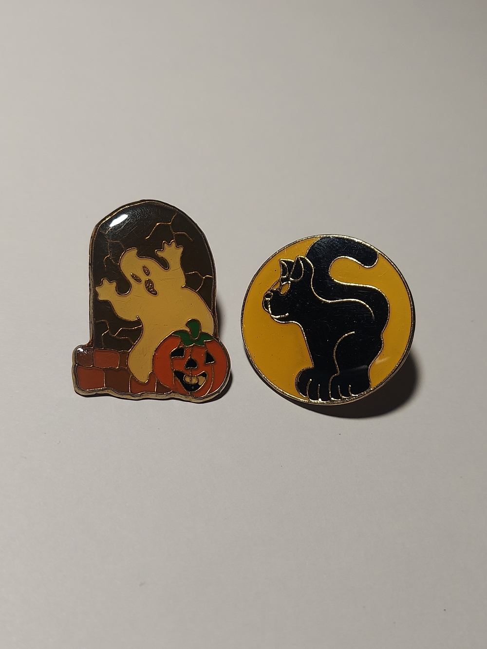 Vintage 1990s Halloween Enamel Pin Set Ghost Cat